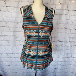 Powder River by Panhandle, lined wool vest, turquoise southwest print, medium